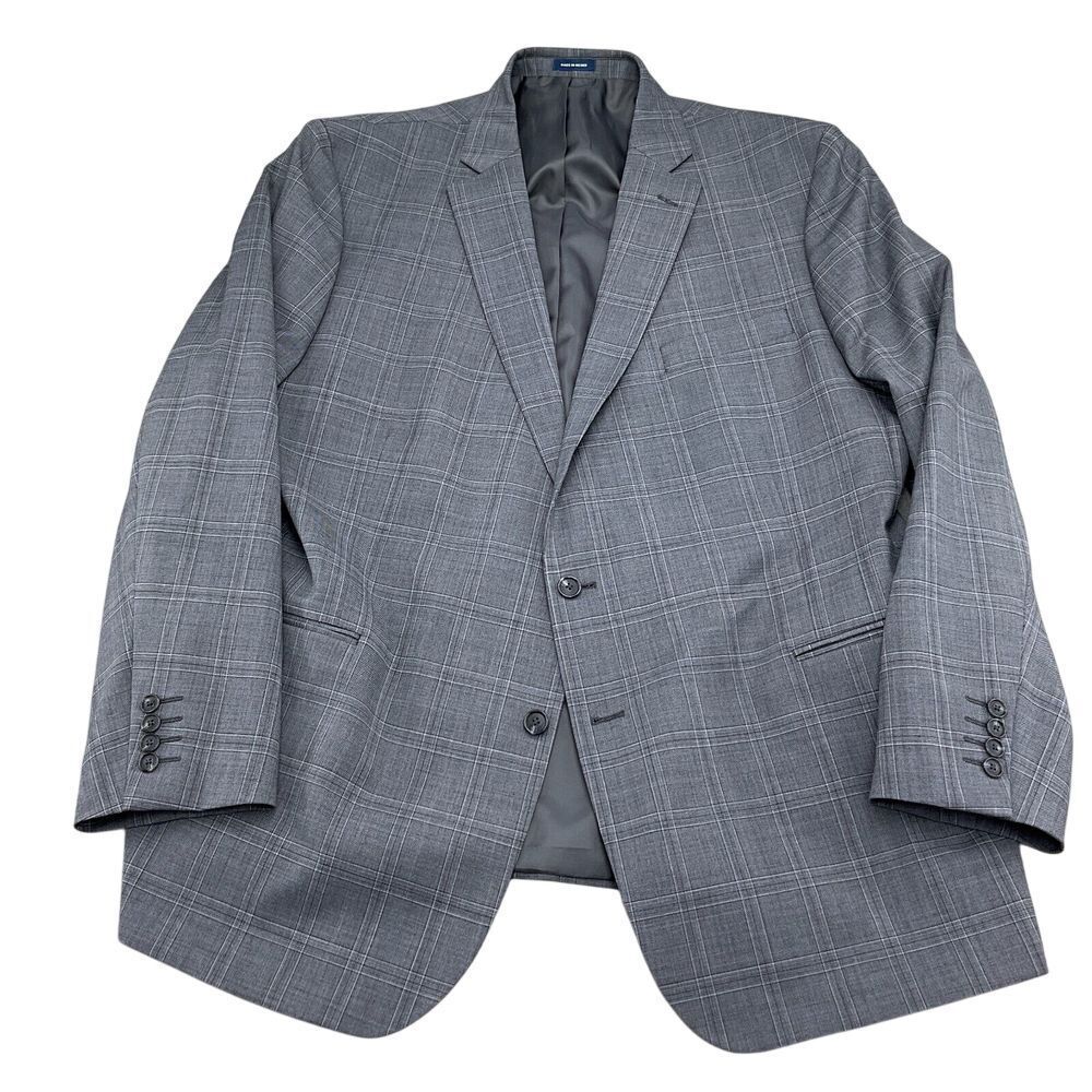 Stafford Blazer Men 46 Gray Black Windowpane Plaid Classic Fit Super Suit Jacket